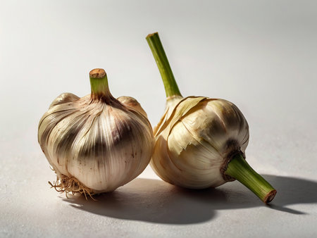 garlic on a white background, close-up, studio shotの素材