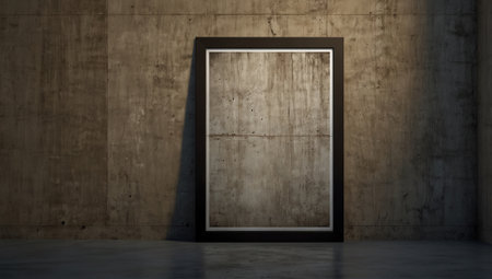 3d rendering of a blank picture frame on a concrete wall backgroundの素材