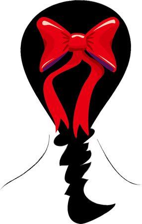 Black plait tied with red bow girlのイラスト素材