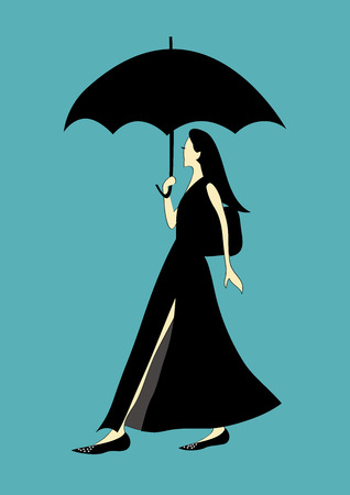 black skirt girl walk umbrellaのイラスト素材