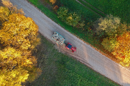 Colorful early morning aerial view at tractorの写真素材