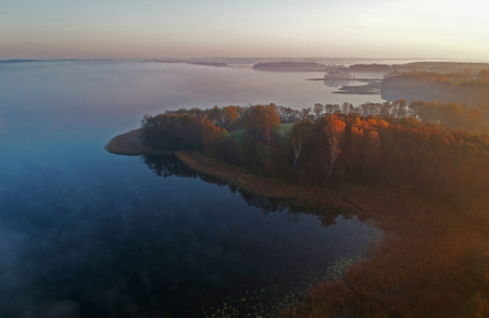 Foggy and colorful early morning aerial viewの写真素材