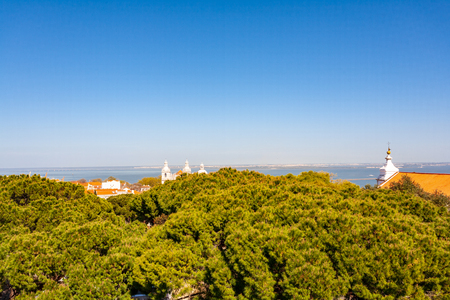 Old Lisbon Portugal steet. cityscape with roofs. Tagus river miraduro viewpoint. Spring and summer. View from sao jorge castleの写真素材