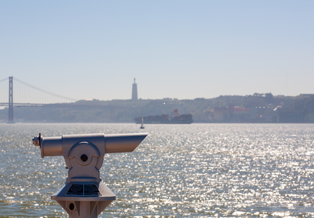 lisbon old town alfama viewed from tagus river side. summer spring