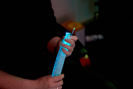 man in color therapy in the retirement care home. multi sensory stimulating healthcare room spaceの写真素材