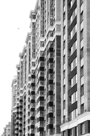 Close view on residental building in a new district Kudrovo in Saint-Petersburg city, Russia.の写真素材