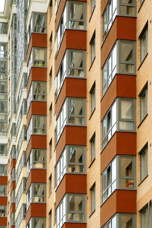 Close view on residental building in a new district Kudrovo in Saint-Petersburg city, Russia.の写真素材