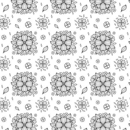 A Vector black and white flower seamless pattern.のイラスト素材