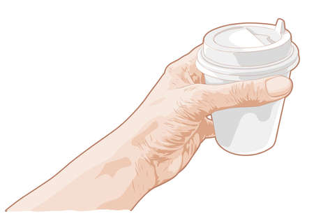 Hand holding paper cup of coffeeのイラスト素材