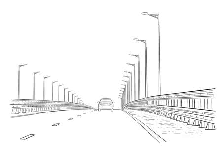 Road graphic art black white landscape sketchのイラスト素材
