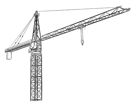 Tower construction crane. Detailed vector illustration isolated on white background.のイラスト素材