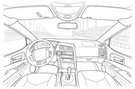 The machine inside. The interior of the vehicle. Vector illustration of the lines.のイラスト素材