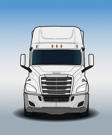American trailer truck isolated on white background. black and white illustrationのイラスト素材