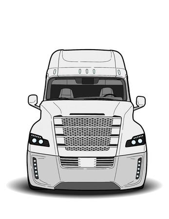 American trailer truck isolated on white background. black and white illustrationのイラスト素材