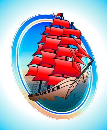 Scarlet sails ship in a circle. Vector drawの写真素材