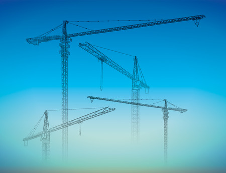 Tower construction crane. Vector line art on whiteの写真素材
