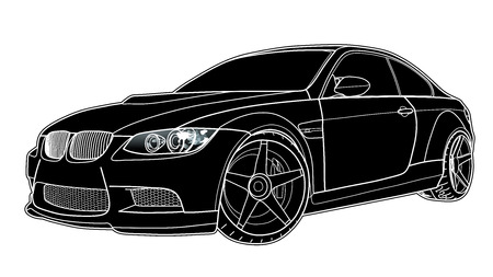 Detailed vector draw of a flat sport car with black stroke option for custom able color for kids drawing book.のイラスト素材