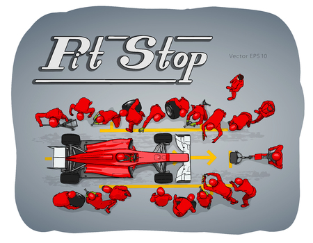 Formula race car in pit stop vector hand drawn sketch illustrationのイラスト素材