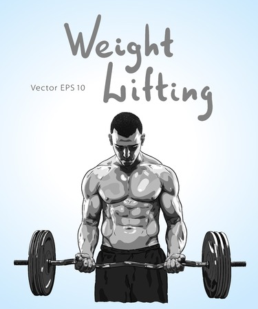 Weight Lifter man with relief muscles lifting heavy weight.のイラスト素材