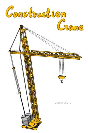 Tower construction crane. Vector line art on whiteのイラスト素材