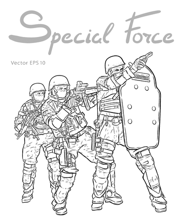 Police Forces anti terror operation. Vector sketchのイラスト素材