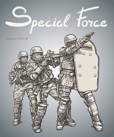 Police Forces anti terror operation. Vector sketchのイラスト素材