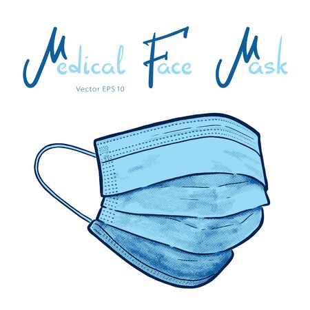 Medical face mask hand drawn vector illustration isolated on background.のイラスト素材