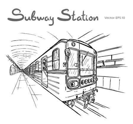 Hand drawn sketch of subway station illustrationのイラスト素材