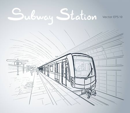 Hand drawn sketch of subway station illustrationのイラスト素材
