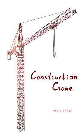 Tower construction crane. Vector line art on whiteのイラスト素材