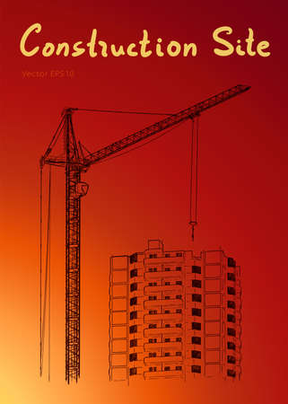 Building Construction and Tower Cranes. City. Vector drawのイラスト素材