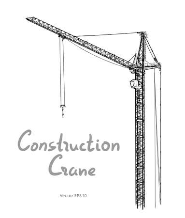 Tower construction cranes Hand drawn vector on whiteのイラスト素材