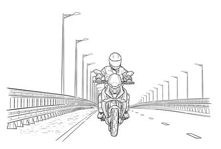 Motorcycle on the road hand drawn vector illustrationのイラスト素材