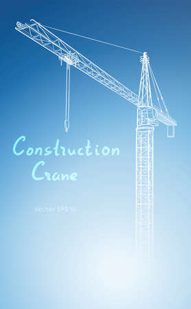 Tower construction crane. Vector line art on whiteのイラスト素材
