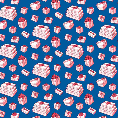 Vector seamless pattern. Gift box collection with bows and ribbonsのイラスト素材
