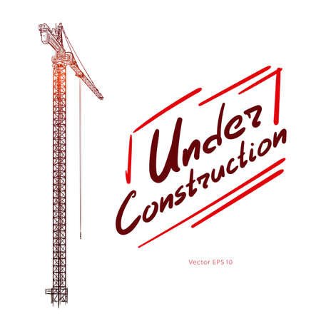 Tower construction crane. Hand drawn vector on whiteのイラスト素材