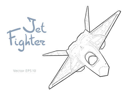 Modern American jet fighter aircraft. Vector sketchのイラスト素材
