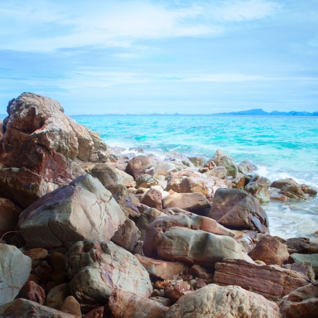 Thailand beach with stonesの写真素材