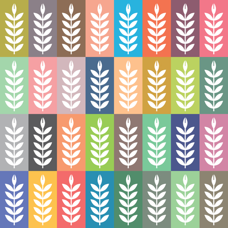 Scandinavian geometric seamless vector pattern with colorful plants in rectangles in minimalist styleのイラスト素材