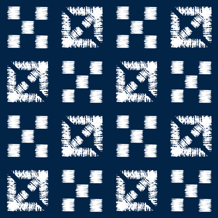 Abstract indigo shibori seamless vector pattern with white print mosaicのイラスト素材