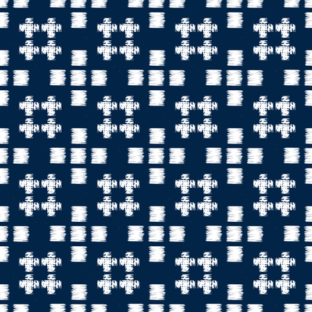 Abstract indigo shibori seamless vector pattern with white print mosaicのイラスト素材