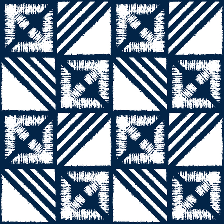 Abstract indigo shibori seamless vector pattern with white print mosaicのイラスト素材