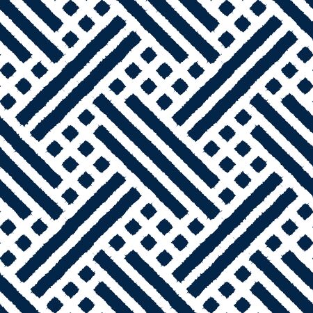 Geometric asian indigo abstract seamless vector pattern including traditional korean or chinese motive with typical lines and elementsのイラスト素材