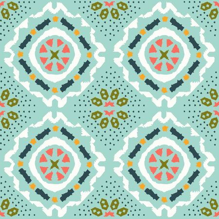 Geometric folk seamless vector pattern with ikat ethnic print of striped ornament as background or textureのイラスト素材
