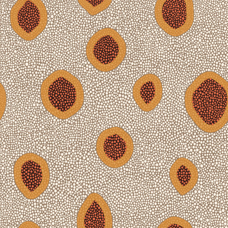 Seamless vector pattern including ethnic Australian motive with colorful dotted ovals or rhombuses on dotted backgroundのイラスト素材