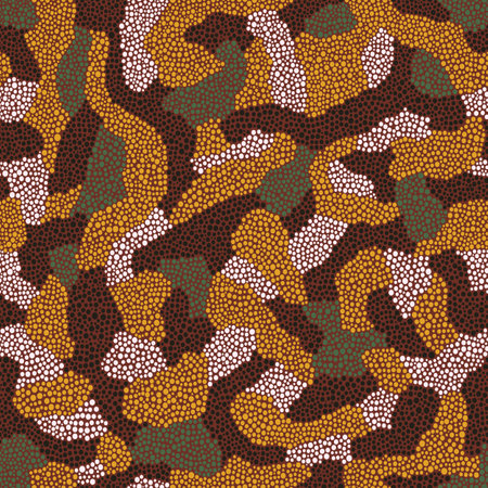 Seamless vector pattern including ethnic Australian motive with colorful dotted different shapes and elements on brown backgroundのイラスト素材