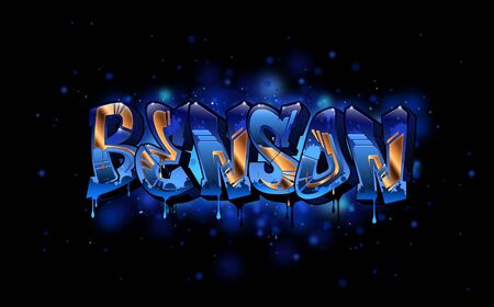 Benson. A cool Graffiti Name illustration inspired by graffiti and street art culture. Vivid vibrant colors, immaculate style, perfect balance. No need to have a graffiti artist spray paint a graffiti wall for you when you can just use this beautiful graffiti artwork with great legible graffiti lettersの写真素材