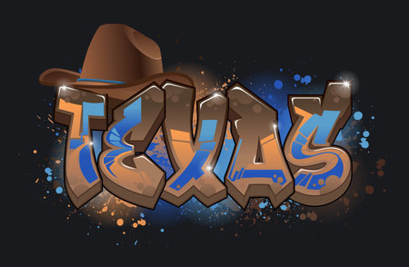 A Cool Genuine Wildstyle Graffiti Name Design - Texasのイラスト素材
