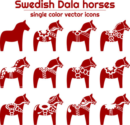 Swedish Dala horses as single colored vector iconsのイラスト素材