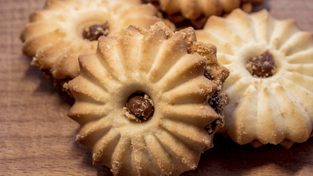 Cookies with a filling on the tableの写真素材